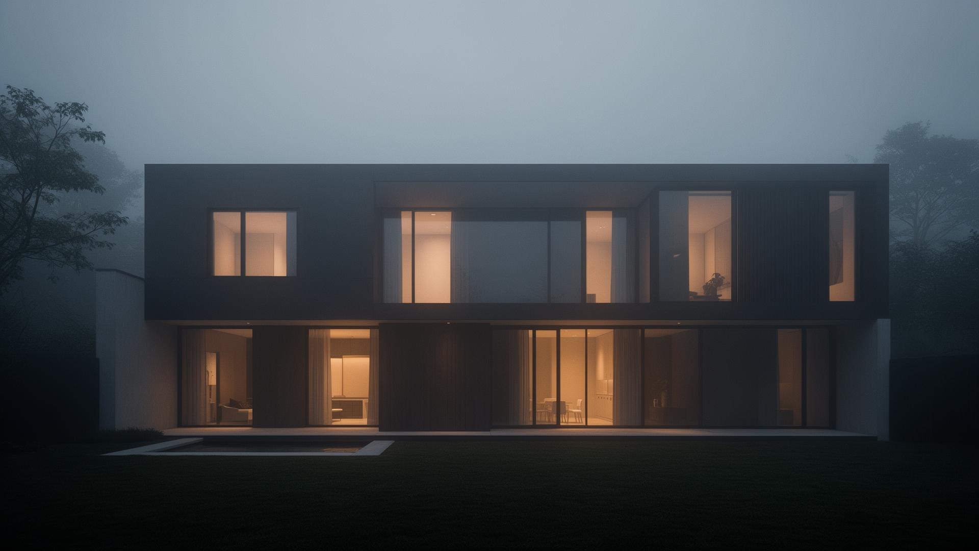 Modern luxury home at dusk
